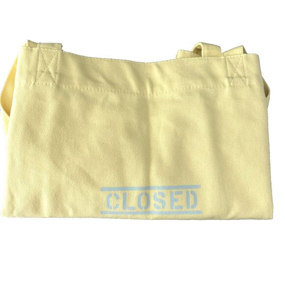 CLOSED Large Canvas Tote Yellow w/Blue Print 23x 14 1/2 x7 1/2 Inside Zip Pocket - Picture 4 of 4